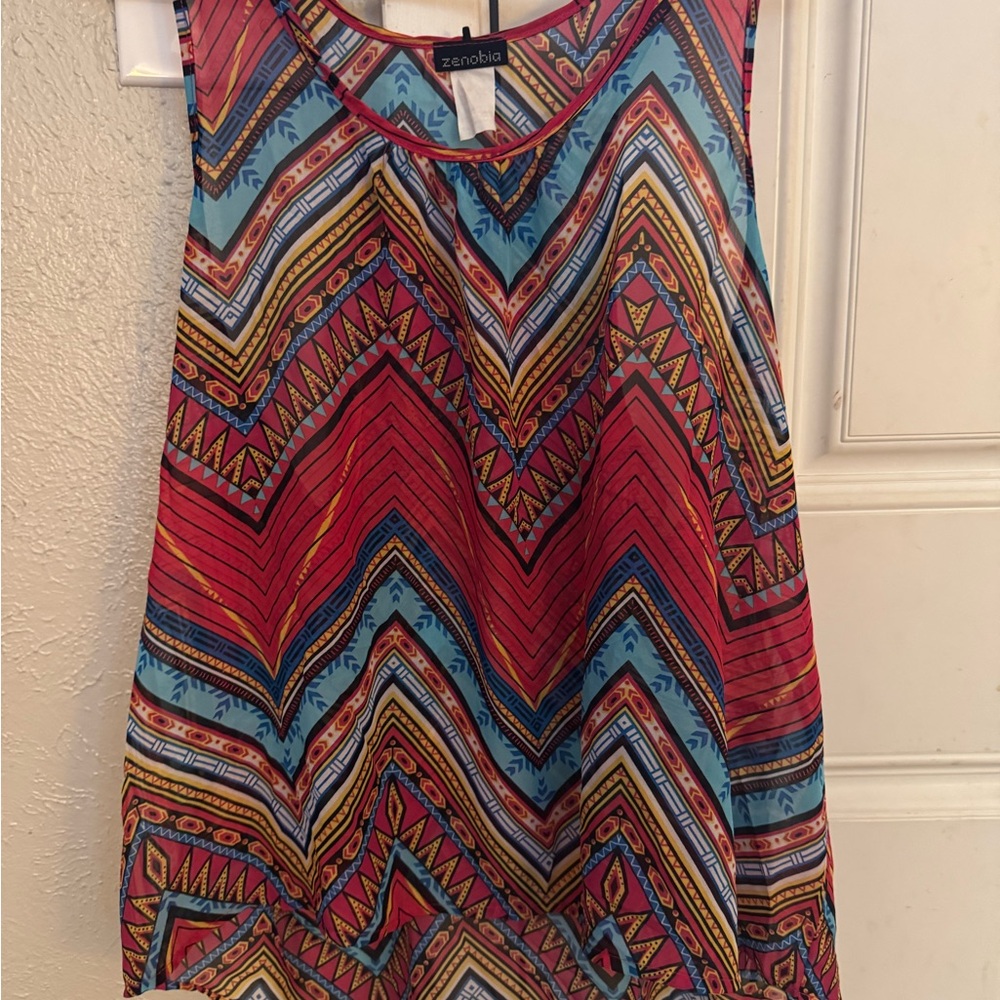 Zenobia Red and Blue Graphic Tank Top